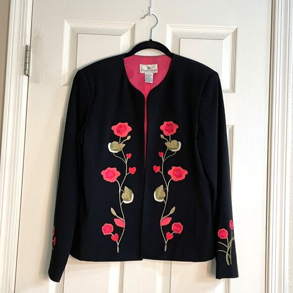 Vintage Russell Kemp Blazer Black Floral Embroidery Lined Women's Size 10 - Picture 8 of 10